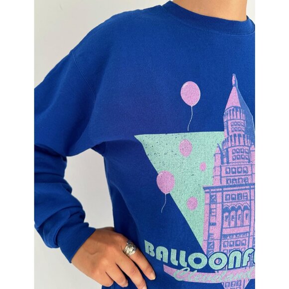 vintage blue balloonfest ohio funny humor graphic cozy crewneck pullover sweater - Picture 7 of 8